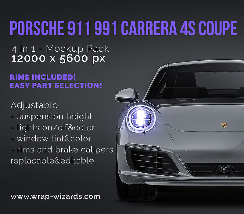 Porsche 911 991 Carrera 4S Coupe glossy finish - all sides Car Mockup Template.psd
