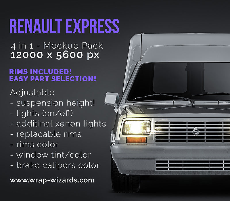 Renault Express glossy finish - all sides Car Mockup Template.psd
