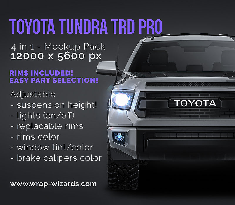 Toyota Tundra TRD Pro 4x4 glossy finish - all sides Car Mockup Template.psd