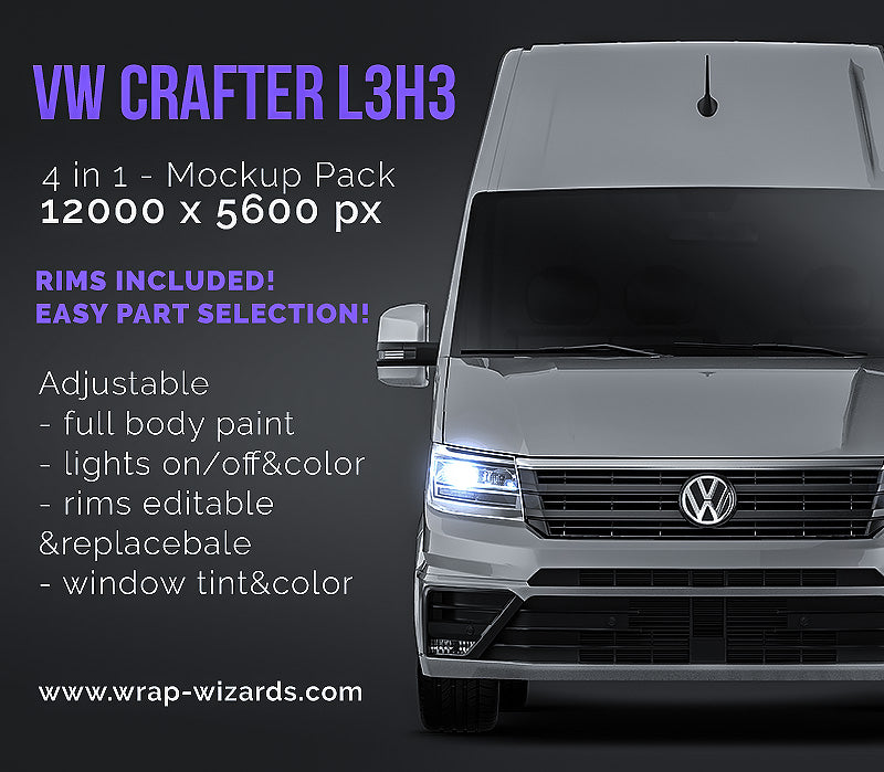 Volkswagen Crafter L3H3 glossy finish - all sides Car Mockup Template.psd