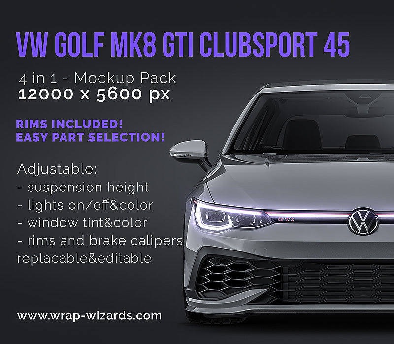 Volkswagen Golf MK8 GTI Clubsport 45 glossy finish - all sides Car Mockup Template.psd