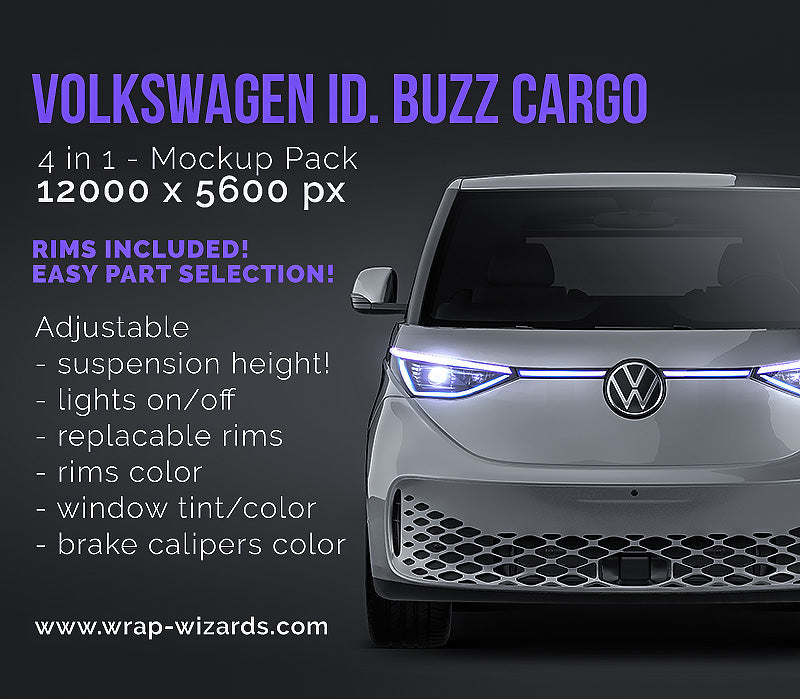 Volkswagen ID. Buzz Cargo 2023 glossy finish - all sides Car Mockup Template.psd