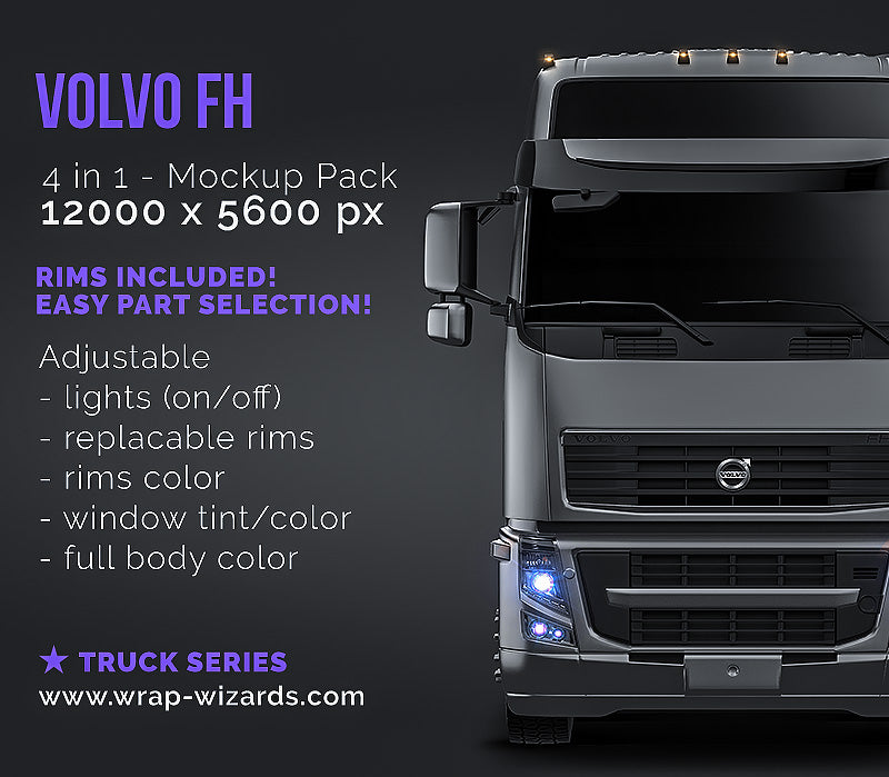 Volvo FH 2012 tractor truck satin matt finish - all sides Car Mockup Template.psd