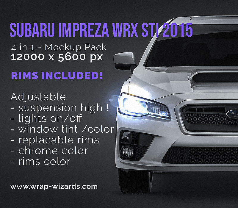 Subaru Impreza WRX STI 2015 glossy finish - all sides Car Mockup Template.psd