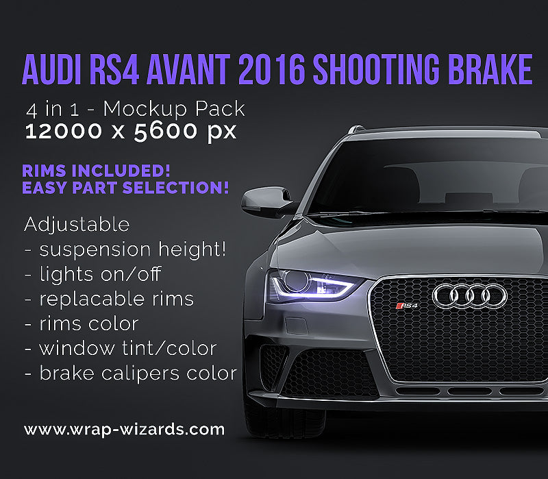 Audi RS4 Avant 2016 Shooting Brake B8.5 glossy finish - all sides Car Mockup Template.psd