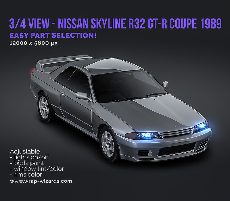 3/4 FRONT VIEW - Nissan Skyline R32 GT-R coupe 1989 - Car Mockup