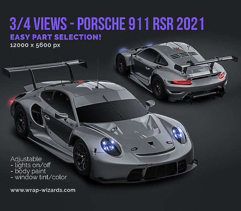 3/4 FRONT AND REAR VIEWS - Porsche 911 RSR 2021 - Car Mockup