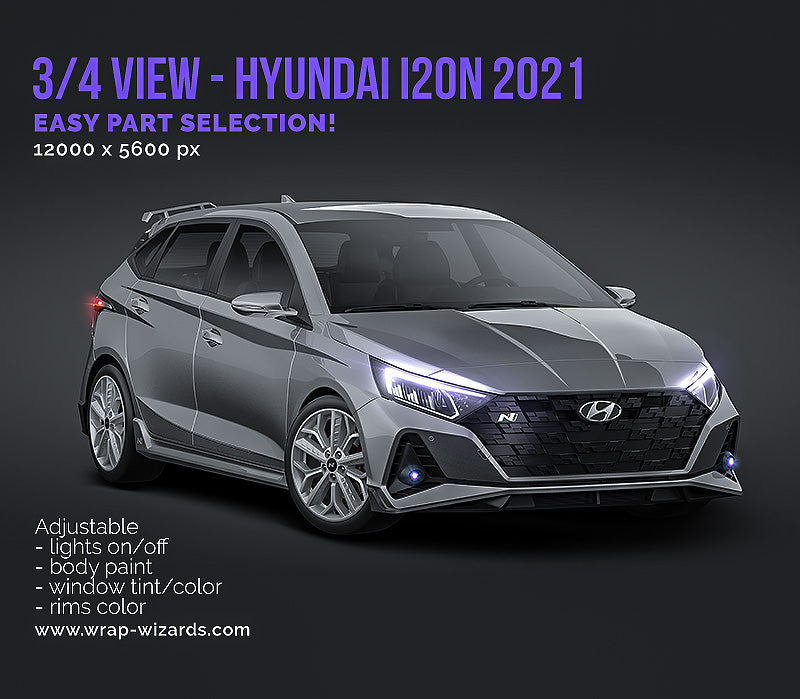3/4 FRONT VIEW - Hyundai i20N 2021 - Car Mockup