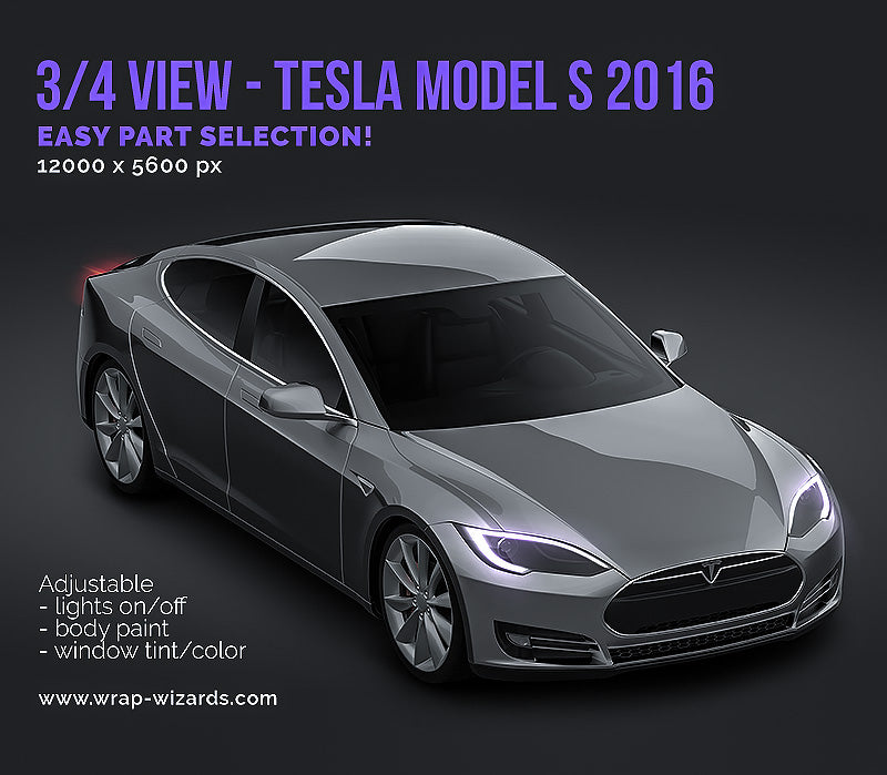 3/4 VIEW - Tesla Model S 2016 glossy finish - Car Mockup Template.psd