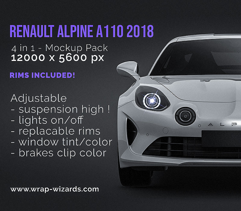 Renault Alpine A110 2018 glossy finish - all sides Car Mockup Template.psd