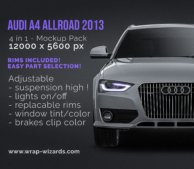 Audi A4 Allroad 2013 glossy finish - all sides Car Mockup Template.psd