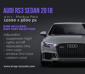 Audi RS3 Sedan 2018 glossy finish - all sides Car Mockup Template.psd