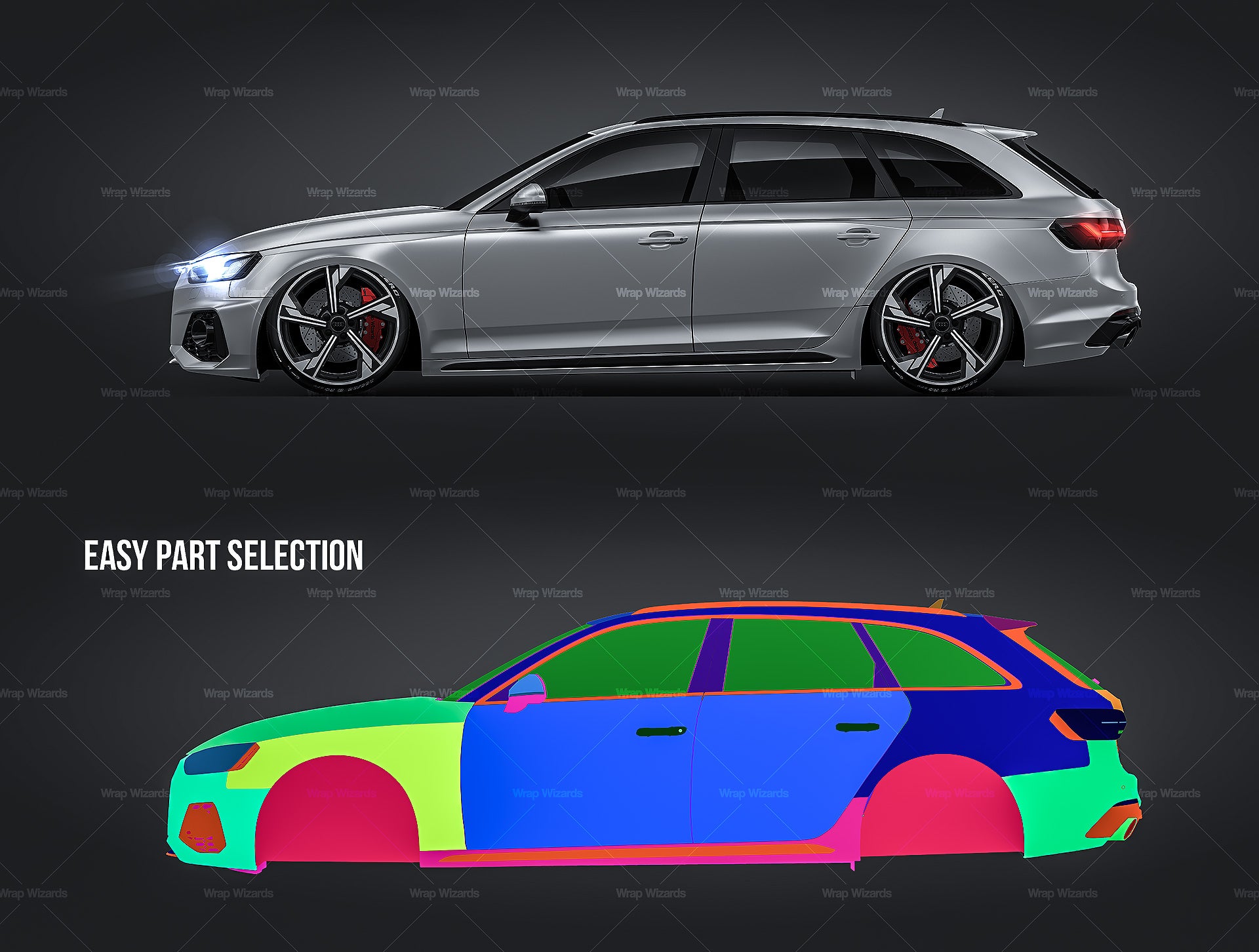Audi RS4 Avant 2020 satin matt finish - all sides Car Mockup Template.psd