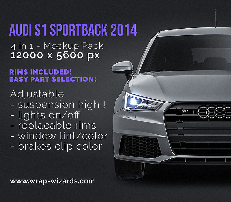 Audi S1 Sportback 2014 glossy finish - all sides Car Mockup Template.psd