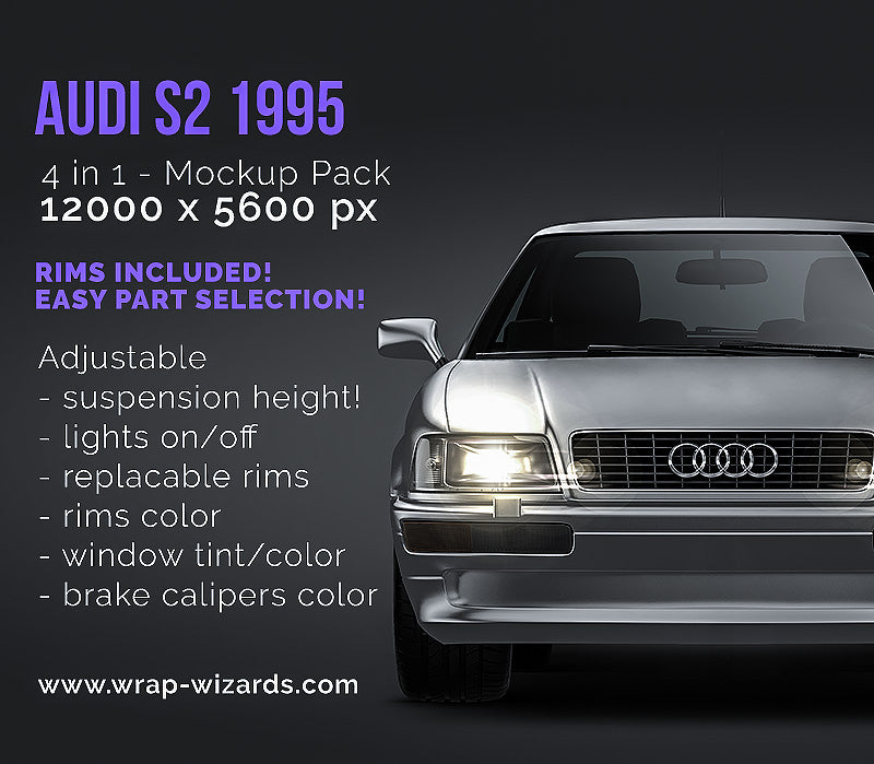 Audi S2 1995 satin matt finish - all sides Car Mockup Template.psd