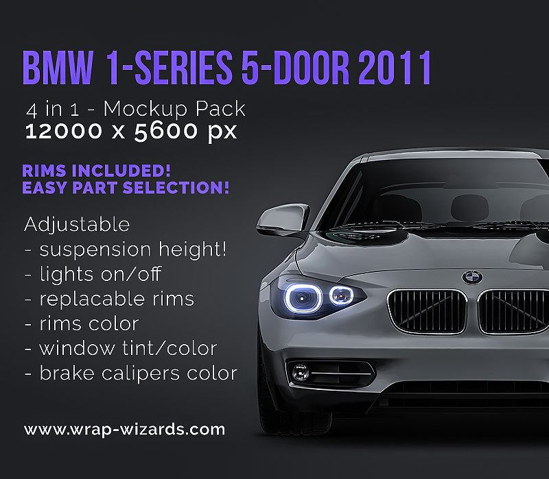 BMW 1-Series F20 5-door 2011 glossy finish - all sides Car Mockup Template.psd