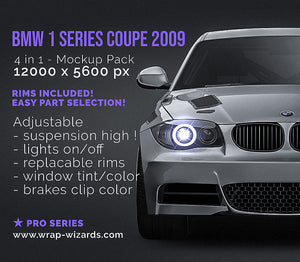 BMW 1 Series E82 Coupe 2009 glossy finish - all sides Car Mockup Template.psd