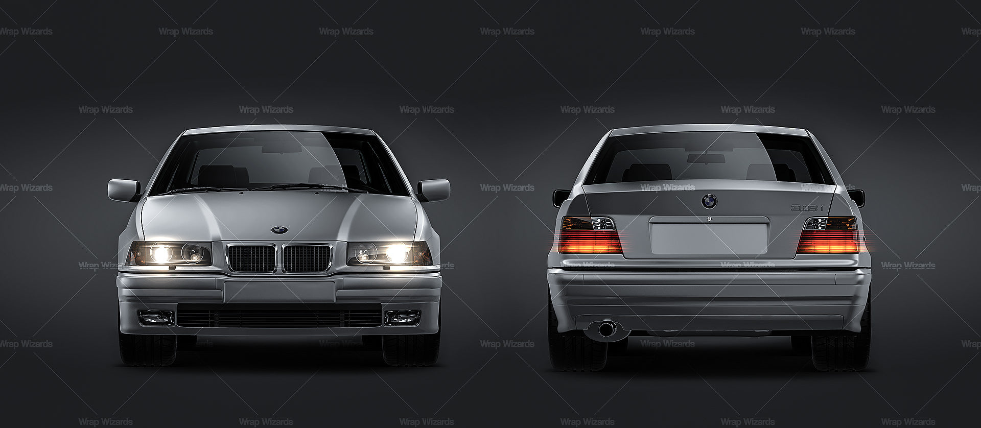 BMW 3-Series E36 Sedan satin matt finish - all sides Car Mockup Template.psd