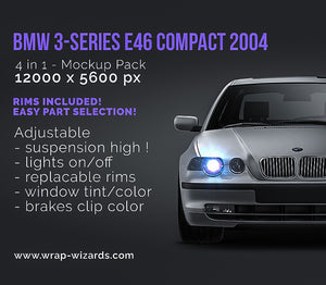 BMW 3-Series E46 Compact 2004 satin matt finish - all sides Car Mockup Template.psd