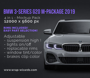 BMW 3-series G20 M-Package 2019 glossy finish - all sides Car Mockup Template.psd