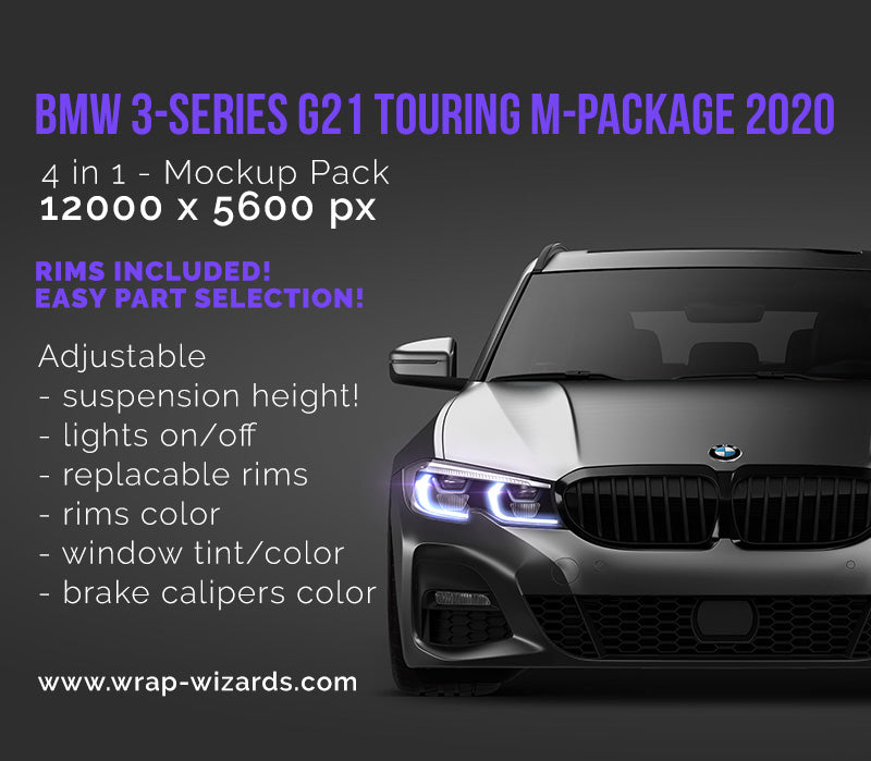 BMW 3-series G21 Touring M-Package 2020 satin matt finish - all sides Car Mockup Template.psd