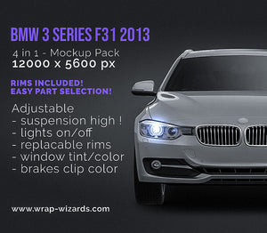 BMW 3 series F31 Touring 2013 glossy finish - all sides Car Mockup Template.psd