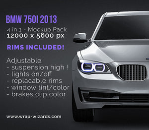 BMW 750iL 2013 glossy finish - all sides Car Mockup Template.psd