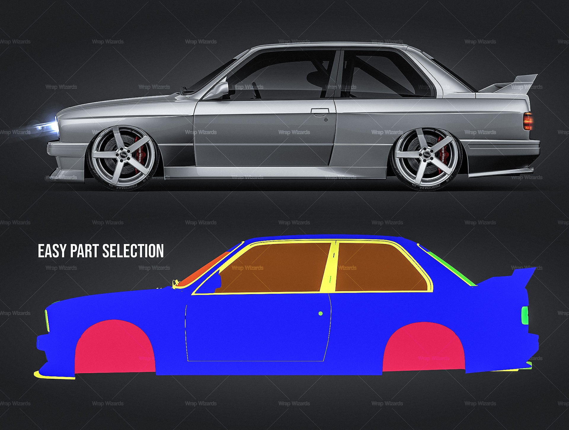 BMW M3 E30 Warsteiner glossy finish - all sides Car Mockup Template.psd