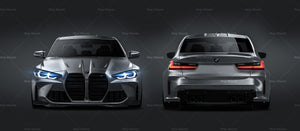 BMW M3 G80 Competition 2021 satin matt finish - all sides Car Mockup Template.psd