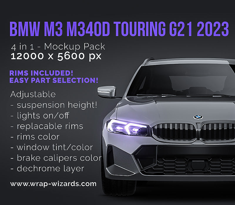 BMW M3 Touring G21 2023 glossy finish - all sides Car Mockup Template.psd