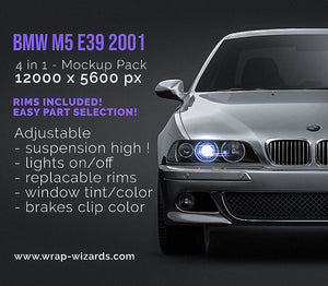 BMW M5 E39 2001 glossy finish - all sides Car Mockup Template.psd