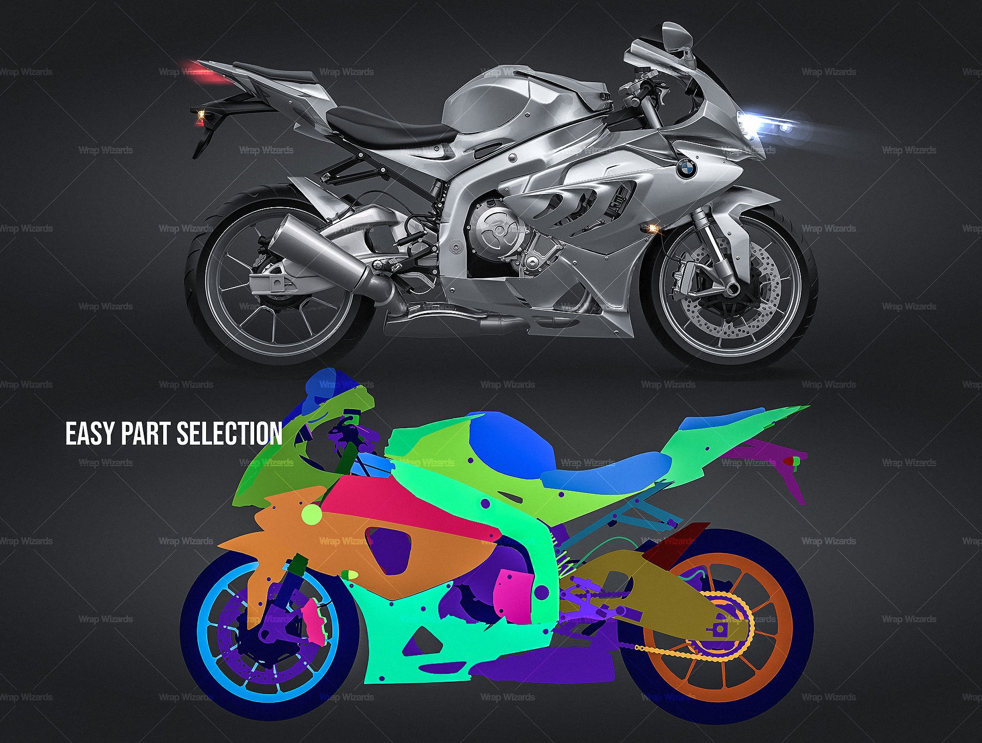 BMW S1000RR 2011 glossy finish - all sides Motorcycle Mockup Template.psd