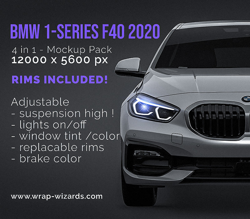 BMW 1-series F40 2020 glossy finish - all sides Car Mockup Template.psd