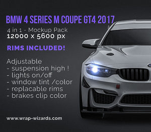 BMW 4 Series M coupe GT4 2017 glossy finish - all sides Car Mockup Template.psd