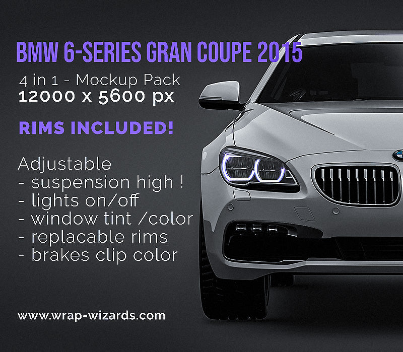 BMW 6-Series Gran Coupe 2015 glossy finish - all sides Car Mockup Template.psd