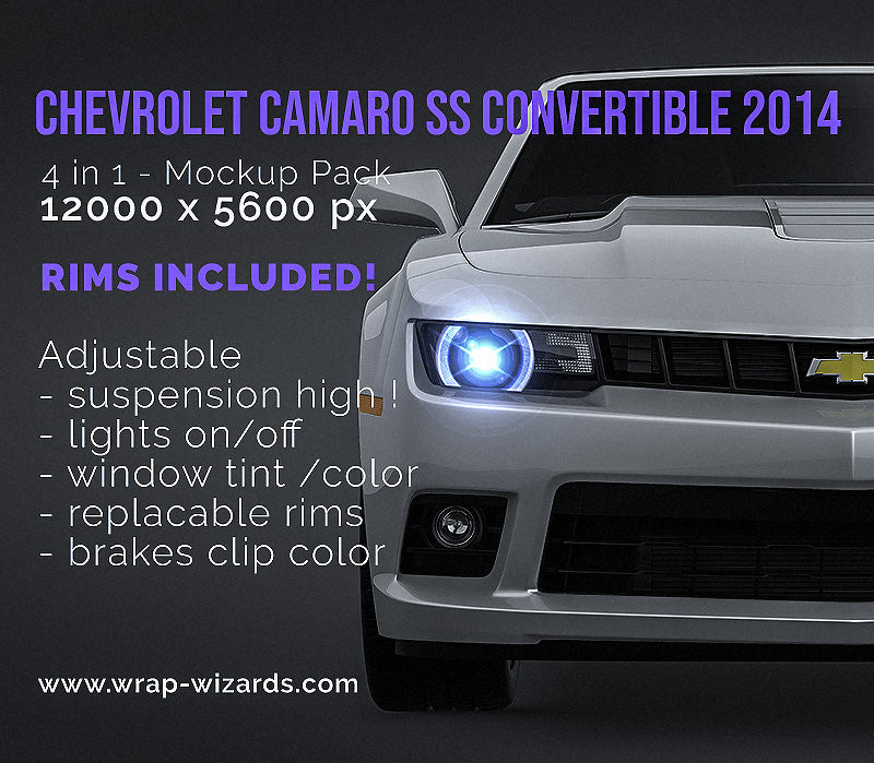 Chevrolet Camaro SS Convertible 2014 glossy finish - all sides Car Mockup Template.psd