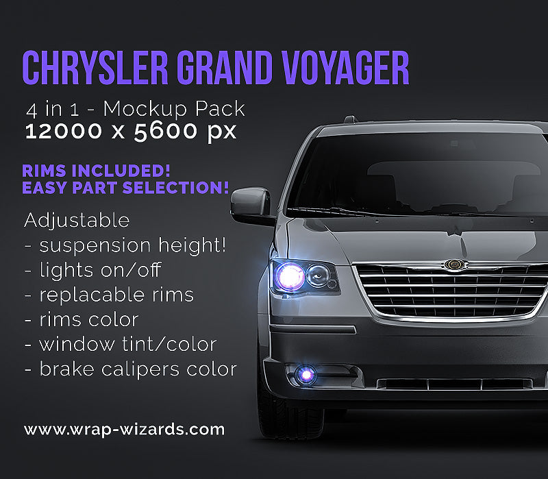 Chrysler Grand Voyager glossy finish - all sides Car Mockup Template.psd