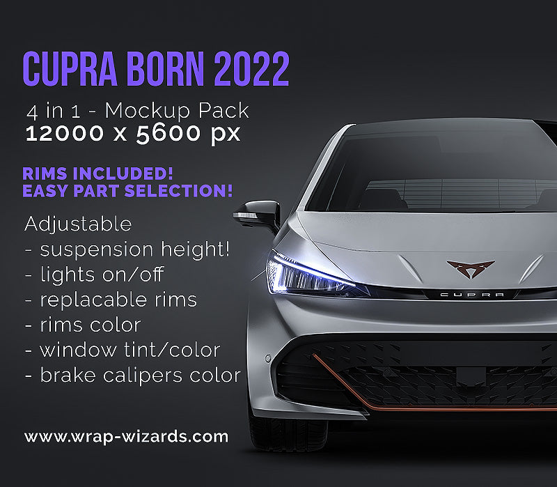 Cupra Born 2022 satin matt finish - all sides Car Mockup Template.psd