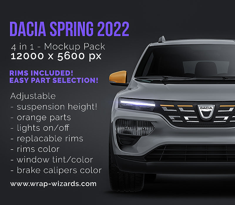 Dacia Spring 2022 glossy finish - all sides Car Mockup Template.psd