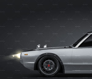 Datsun 240k GT 1973 v Nissan Skyline GT-R 2000 Kenmeri glossy finish - all sides Car Mockup Template.psd