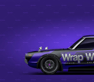Datsun 240k GT 1973 v Nissan Skyline GT-R 2000 Kenmeri glossy finish - all sides Car Mockup Template.psd