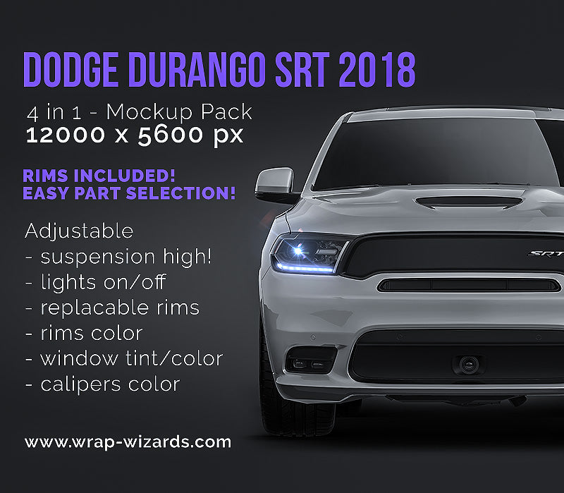 Dodge Durango SRT 2018 glossy finish - all sides Car Mockup Template.psd