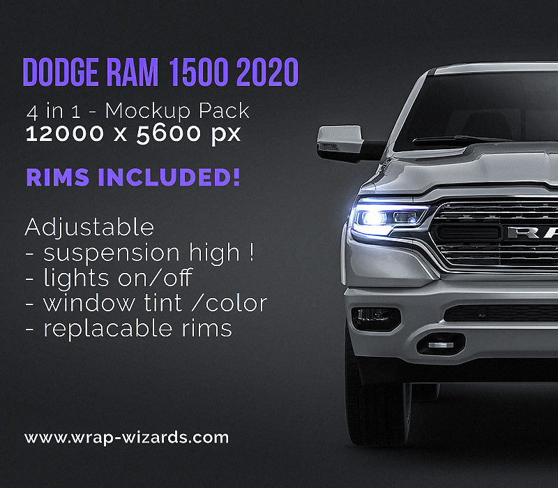 Dodge RAM 1500 2020 glossy finish - all sides Car Mockup Template.psd