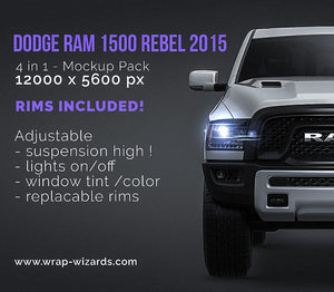 Dodge RAM 1500 Rebel 2015 glossy finish - all sides Car Mockup Template.psd