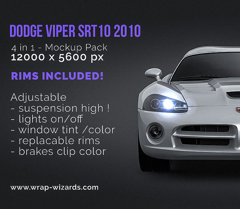 Dodge Viper SRT10 2010 glossy finish - all sides Car Mockup Template.psd