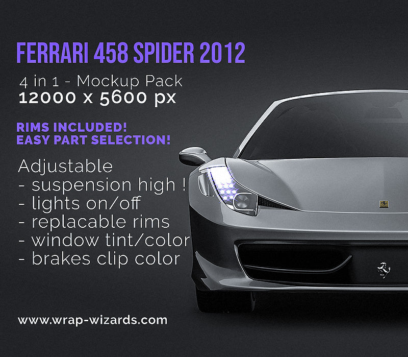 Ferrari 458 Spider 2012 glossy finish - all sides Car Mockup Template.psd