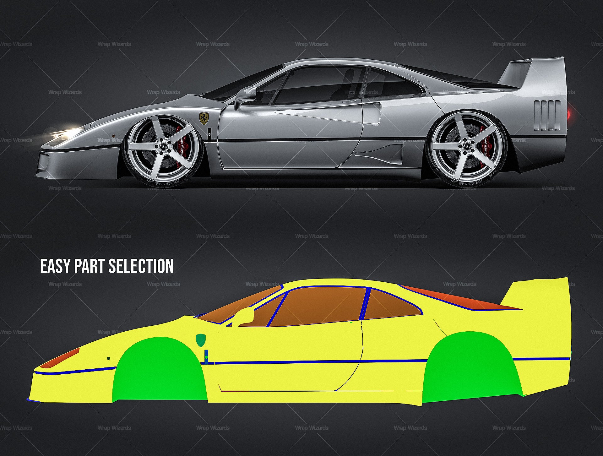 Ferrari F40 glossy finish - all sides Car Mockup Template.psd