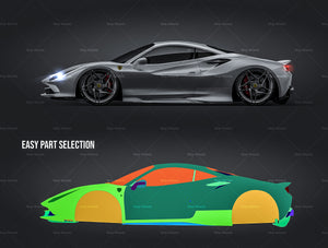 Ferrari F8 Tributo 2020 satin matt finish - all sides Car Mockup Template.psd