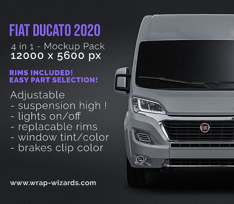 Fiat Ducato 2020 glossy finish - all sides Car Mockup Template.psd