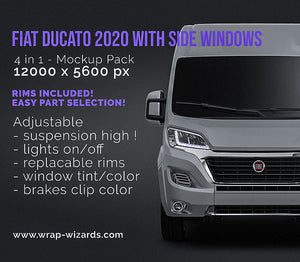 Fiat Ducato 2020 with side windows glossy finish - all sides Car Mockup Template.psd